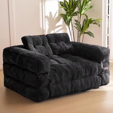Imagem de MAXYOYO Sofá-cama dobrável, sofá-cama conversível em forma de L com apoio de braço Sofá-cama dobrável com travesseiro, cadeira dobrável portátil confortável para sala de estar, quarto, preto, duplo