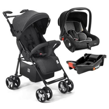 Imagem de Carrinho De Bebê Flick Preto Com Bebê Conforto E Base