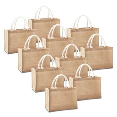 Imagem de YACEYACE Bolsas de viagem de juta com alças a granel, conjunto de 10 sacolas de estopa tamanho grande 42 x 17,8 x 33 cm, bolsa reutilizável para compras, praia, dama de honra