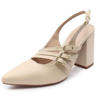 Imagem de Scarpin Re&Ton Confortável Salto Grosso Tiras SC10 (Bege, BR, Adulto, Numérico, 36)