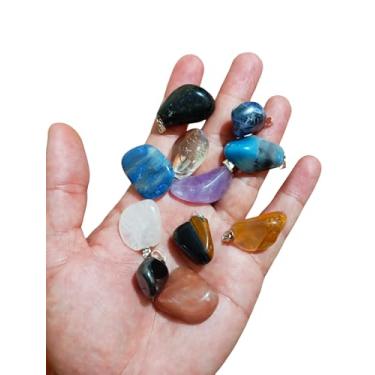 Imagem de Kit 10 Pingentes de Pedras Naturais, 10 Peças, Cristais Variados em Tons de Azul, Roxo, Âmbar e Preto
