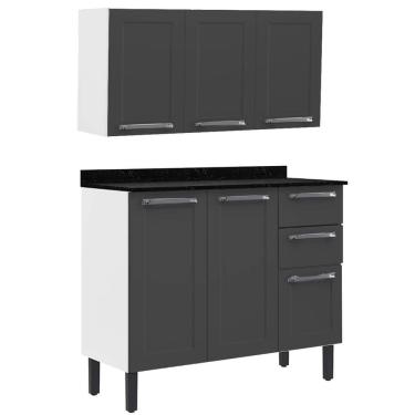 Imagem de Armário Aéreo com Balcão Florença 105cm 6 Portas 2 Gavetas Itatiaia Cor Grafite