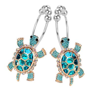 Imagem de Elerslodia Conjunto de ganchos decorativos de tartaruga marinha safira, 12 peças, bola de rolo, aço inoxidável, decoração de animais do oceano fofo, anéis de chuveiro de praia, à prova de ferrugem,