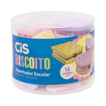 Imagem de Apontador Escolar com depósito CIS Biscoito, Tons Pastéis, Pote com 12 unidades
