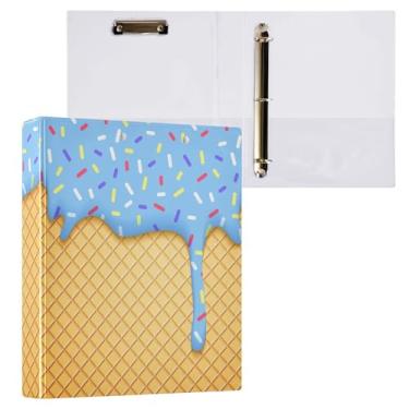 Imagem de Fichário redondo de sorvete azul, 3 cm, cone, waffle, doce, 3 anéis, para escritório, escola, material de trabalho, pasta de arquivos, capacidade de 200 folhas, fácil de abrir