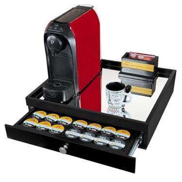 Imagem de Reluz Art Bandeja Porta Cápsulas Espelho 1 Gaveta com Corrediças Telescópicas para Cápsulas Nespresso Original, Vertuo, Dolce Gusto Três Corações ou Delta Q (Três Corações, Preto)