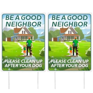 Imagem de CREATCABIN 2 peças "Clean Up After Your Dog Signs for Yard Pick Up After Your Pet Signs with Metal Stake Not Pooping Pet Marker for Lawn Double Sided with Dog Graphic Set of 1 11,81×2,06 polegadas