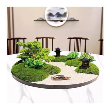 Imagem de Decoração de Mesa Mesa giratória estilo chinês para decoração de hotel, mesa de jantar bonsai, mesa redonda grande, centro rotativo, mesa criativa circular Mesa Redonda com Paisagem Simulada(100cm)