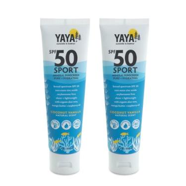 Imagem de YAYA ORGANICS Sport Mineral Sunscreen Lotion Com Aplicadores De Esponja Grátis, Fps 50, Amigo Dos Recifes, Sem Óxido Zinco Nano, Resistente À Água, Puro E Hidratante, 85 G, Pacote 2