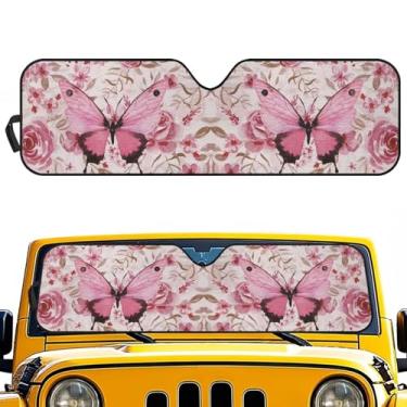 Imagem de Pirexcny Para-brisa dianteiro borboleta rosa adequado para Jeep Wrangler JL/JLU 2018-2024 e Jeep Gladiator JT 2020-2024 Protetor de viseira de janela dobrável bloqueia raios UV