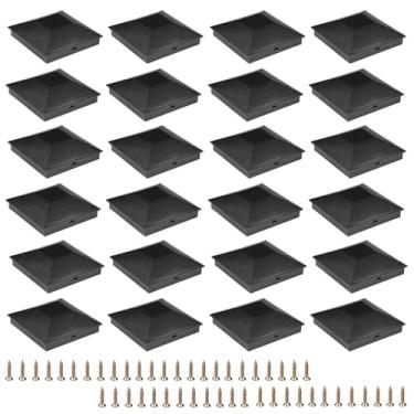 Imagem de Tampas de poste de cerca 4x4 (8,9 cm x 8,9 cm), tampas de plástico de poste de deck com parafusos, evita que o poste rache e apodreça, para cobertura de tampas de poste ao ar livre, poste de madeira