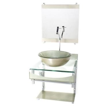 Imagem de Gabinete de vidro 40cm para banheiro curvado duplo pc cuba redonda cha