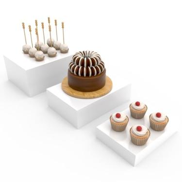 Imagem de Laumffon Suportes Para Bufê, Alimentos De Mesa, Suporte Exposição, Prateleira Sobremesas, Itens Colecionáveis Catering, Joias, Bonecos, Cubo Acrílico Branco Aninhado Com Fundo Oco, Cuboide