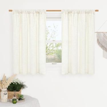 Imagem de LAMIT Cortinas de linho creme, 121 cm de comprimento, 2 painéis, painéis texturizados de linho sintético com filtro de luz, cortinas de privacidade neutra para cozinha/janela/quarto de sótão, 106 x