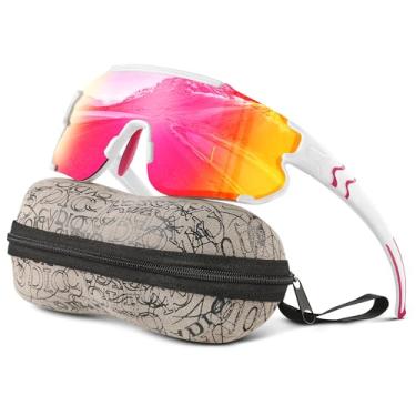 Imagem de Kegrimi Óculos de sol polarizados de beisebol infantil: óculos de sol esportivos para meninos meninas 3-12 jovens óculos de sol para ciclismo corrida (armação branca lente rosa vermelha, 64 mm), Lente