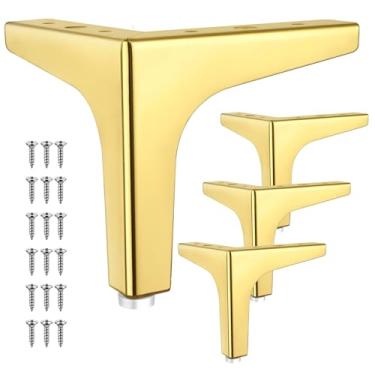 Imagem de Eumtenr 4 peças de pernas de móveis de metal de 10 cm, pernas de sofá de estilo moderno, pés triangulares dourados polidos de metal para armário de mesa, sofá, poltrona, cadeira faça você mesmo, pés
