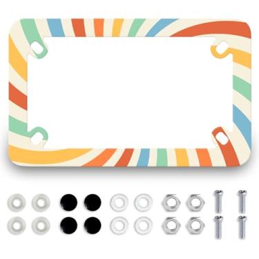 Imagem de Moldura retrô para placa de carro de motocicleta arco-íris de aço inoxidável com 4 furos à prova d'água suporte de etiqueta hippie acessório de motocicleta com parafusos tampas de porca 19,6 cm x 11,4