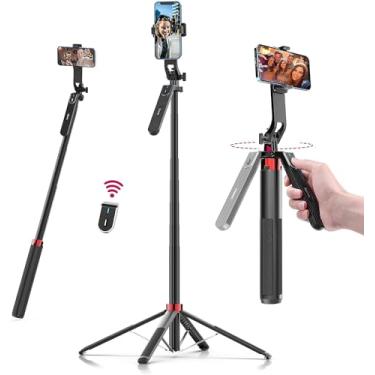 Imagem de ULANZI MA09 Tripé Extensível para Celular, Vara de Selfie de 71" com Clipe, Tripé de Viagem com Controle Remoto Recarregável para iPhone, Sony, Canon, GoPro