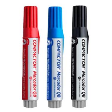 Imagem de Kit 3 Pincel Marcador Quadro Branco Recarregável QB COMPACTOR