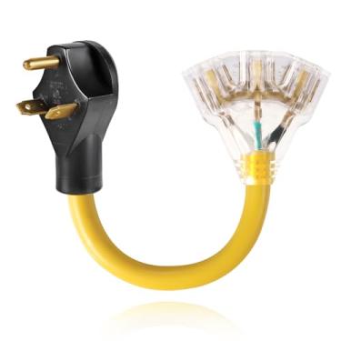 Imagem de FiiMan Adaptador De Distribuição 30 A Para 20 110 V Rv, Cabo Alimentação Nema Tt-30P Macho 3X 5-15R/5-20R Fêmea T-Blade, Extensão Tomadas Domésticas 10 Awg 1 Pé (Tt-30P/3X5-15R)