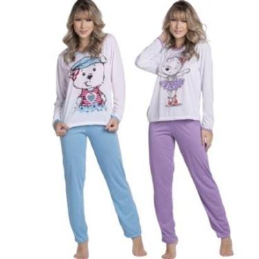Imagem de KIT 2 Pijama Longo Malha Estampada Vekyo Roupa Para Dormir-Feminino