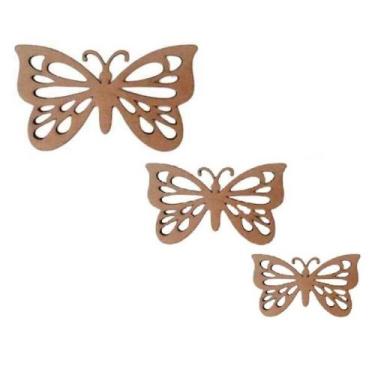 Imagem de Kit 3 Apliques Mdf cru Borboleta Quadro Decoração com fita dupla face 