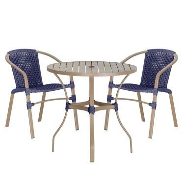 Imagem de Jogo 2 Cadeiras Corda Nautica Floripa e Mesa Tampo Ripado Aluminio Roma 1,00 m Varanda Jardim Area Piscina Trama