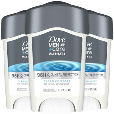 Imagem de Dove Desodorante masculino + Care, antitranspirante de proteção clínica 96H, Clean Comfort, pacote com 3 – Proteção contra umidade com força de prescrição com ¼ hidratantes, 50 ml Ea