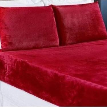 Imagem de Lençol De Plush Elásticado Soft King Casal Queen Padrão Mantinha Com Fronha 3 Pçs Antialérgico(vermelho,Solteiro 2 Pçs)