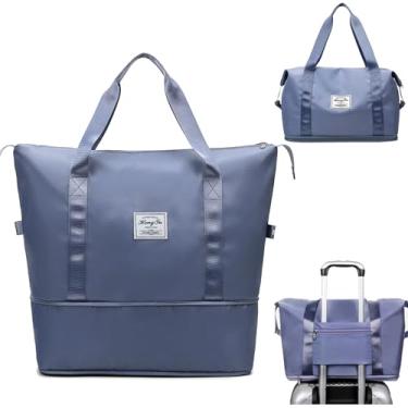 Imagem de Bolsa esportiva para viagem feminina, esportiva, academia, bolsa de viagem resistente à água, bolsa esportiva de fim de semana (roxa), Estilo 2 azul, Medium, Bolsa esportiva de viagem