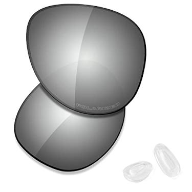 Imagem de SAUCER Lentes de reposição premium e protetores de nariz para óculos de sol Oakley Elmont M OO4119 58 mm de alta definição - Metal cromado polarizado