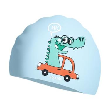 Imagem de predolo Touca de natação de silicone à prova d'água com desenho animado, macia e portátil, para natação, para surfe, esportes aquáticos, verão e praia