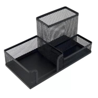 Imagem de Porta Caneta Organizador de Mesa Escritório 5 Compartimentos Metal Aramado Com Divisórias Para Clip Lápis Bloco de Notas Tesoura Borracha