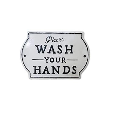Imagem de THE NIFTY NOOK "Please Wash Your Hands Placa de fazenda de metal vintage para decoração de banheiro e cozinha 21,6 cm x 15,2 cm (pequena branca)
