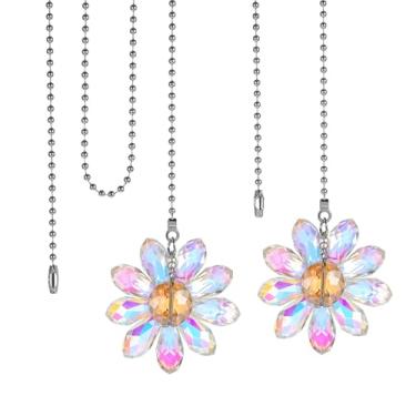 Imagem de Pacote com 2 extensores de corrente para ventilador de teto de cristal, 61 cm, flor de vidro, iluminação, puxador, extensor, corrente decorativa, extensor, conector