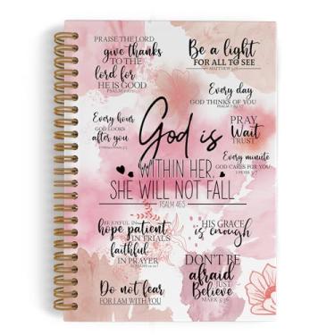 Imagem de QLMX Caderno espiral Pink God Is Within Her She Will Not Cair, Caderno espiral, presentes cristãos para mulheres, cadernos bíblicos para trabalho escolar, presentes de material de escritório religioso