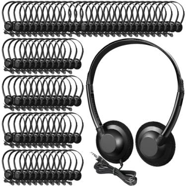 Imagem de Flutesan 60 fones de ouvido escolares para sala de aula, fones de ouvido em massa com plugue de 3,5 mm, ajustável, descartável para crianças, adultos, estudantes, ruído, estéreo, biblioteca de som