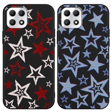 Imagem de Zrutru Pacote com 2 capas coloridas para celular T-Mobile Revvl 7 5G 16.7 cm, desenho fofo Kawaii Star Pattern Capas estéticas, capa protetora de TPU preta para meninas e mulheres