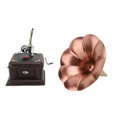 Imagem de Okjhfd Caixa de Música Retro Gramofone, modelo de fonógrafo vintage Iron Erosion Retro Phonograph Gramophone Ornament for Music Lovers, entusiastas do vintage (Red Bronze)