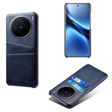 Imagem de Capas Compatível com VIVO X200 PRO 5G,Caso de couro PU-Tampa de telefone a prova de choque com 2 slots de cartão,Proteção anti-impressão digital e anti-gota-Blue