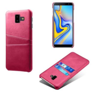 Imagem de Capas Compatível com Samsung Galaxy J6 Prime,Caso de couro PU-Tampa de telefone a prova de choque com 2 slots de cartão,Proteção anti-impressão digital e anti-gota-Rose Red