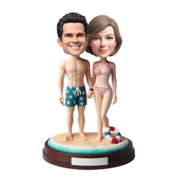 Imagem de Listrado feito à mão - biquíni praia casal bobblehead personalizado da foto preenchida com vibração de diversão costeira Um presente exclusivo para comemorar escapadas de verão uma lembrança vívida