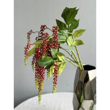 Imagem de QFSH 3 peças de erva artificial para pendurar planta verde, vegetação falsa realista para decoração de casa, arranjo de fotos, adereços para decoração de festa 75 cm (roxo vermelho)