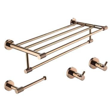 Imagem de Conjunto de banheiro em aço inoxidável 304 ouro rosa - barra de toalha e suporte para papel higiênico - kit completo para montagem em parede, conjunto de 4 peças D