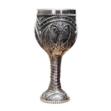 Imagem de Llazsybz Taça Medieval para Bebidas Cerimoniais com Padrão de Dragão, Copo para Decoração de Mesa, prata