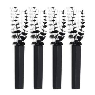 Imagem de Pretty Jolly Vaso para decoração de parede de eucalipto, moderno, boêmio, casa, flores artificiais, escultura de parede interna, para sala de estar, quarto, verde, conjunto de 4 preto