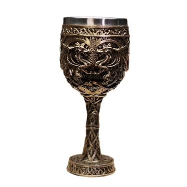 Imagem de ＫＬＫＣＭＳ Copo de Vinho Medieval com Design de Dragão, aço Inoxidável, Itens para Festas, marrom