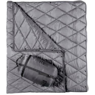 Imagem de 1TG Tactical Cobertor de acampamento para clima frio - Puffy, embalável, ultra quente e leve com botão de pressão, colcha de mochila, para dormir, ao ar livre, viagens e uso interno - Grande/cinza
