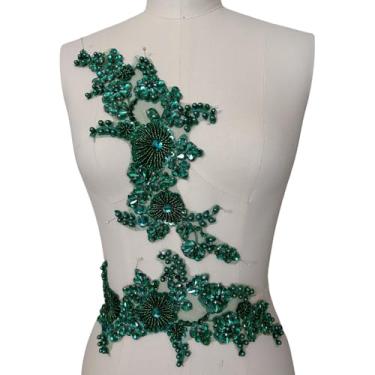 Imagem de Remendos de aplique de renda com strass – contas de vidro costuradas à mão com motivo floral para vestido de casamento faça você mesmo, vestido de noiva, baile, noite para decoração de ombro e cintura