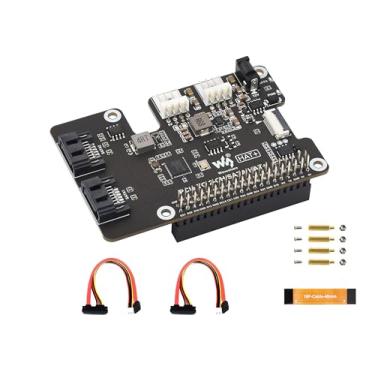 Imagem de Adaptador PCIe para SATA 2-CH compatível com Raspberry Pi 5, SATA 3.0, indicadores LED duplos integrados e EEPROM, HAT + padrão, sem driver, Plug and Play